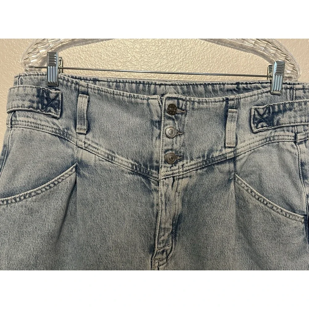 We The Free Free People Super Sweeper Wide Leg Jeans Light Wash Blue Denim Large